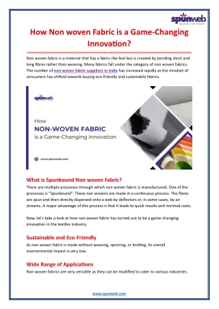 How Non woven Fabric is a Game-Changing Innovation?