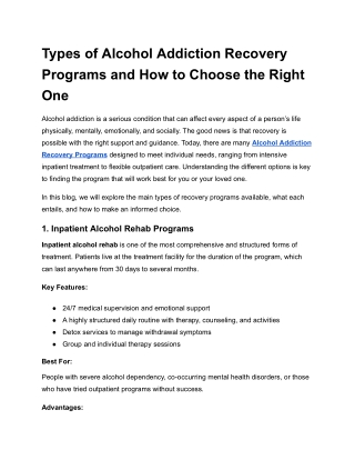 Types of Alcohol Addiction Recovery Programs and How to Choose the Right One
