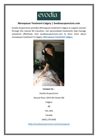Menopause Treatment Calgary | Evodiaacupuncture.com