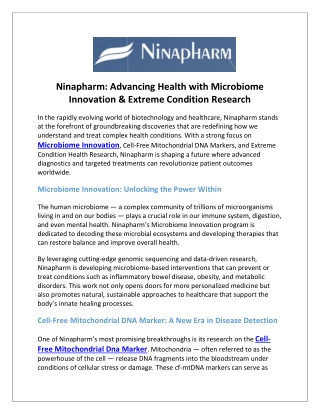Ninapharm Advancing Health with Microbiome Innovation  Extreme Condition Research
