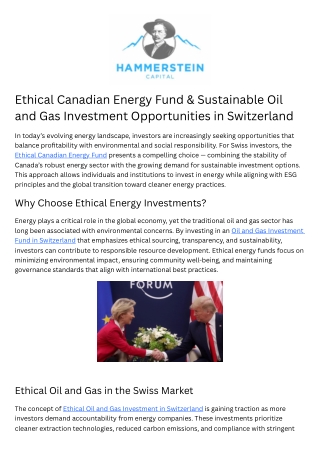 Ethical Oil and Gas Investment Switzerland