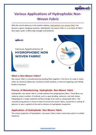 Various Applications of Hydrophobic Non-Woven Fabric