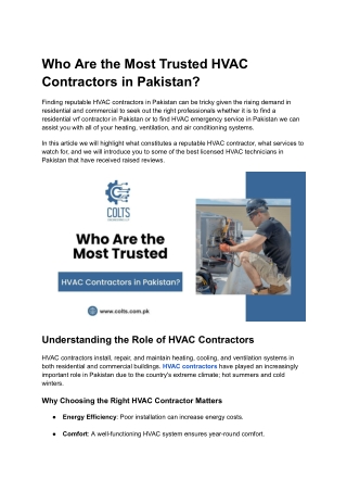 Who Are the Most Trusted HVAC Contractors in Pakistan