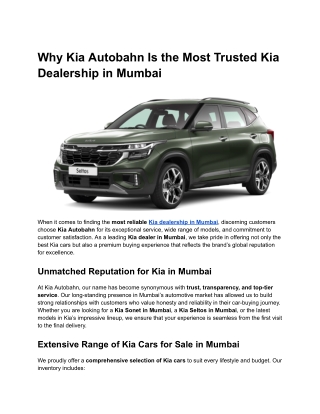 Why Kia Autobahn Is the Most Trusted Kia Dealership in Mumbai