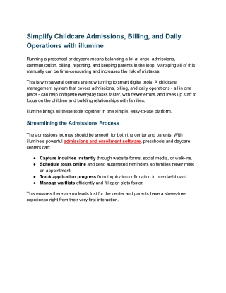 illumine – All-in-One Solution for Childcare Admissions, Billing & Daily Operati