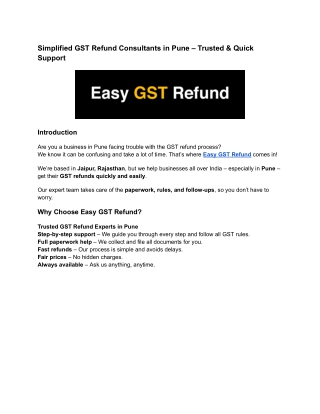 Simplified GST Refund Consultants in Pune – Trusted & Quick Support
