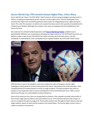 Soccer World Cup FIFA Unveils Human Rights Plan, Critics Wary