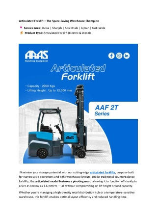 The Future of Warehousing: Why Articulated Forklifts Are Taking
