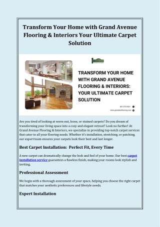 Transform Your Home with Grand Avenue Flooring & Interiors Your Ultimate Carpet Solution