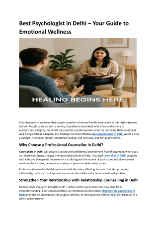 Best Psychologist in Delhi – Your Guide to Emotional Wellness