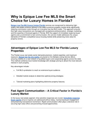 Why is Epique Low Fee MLS the Smart Choice for Luxury Homes in Florida