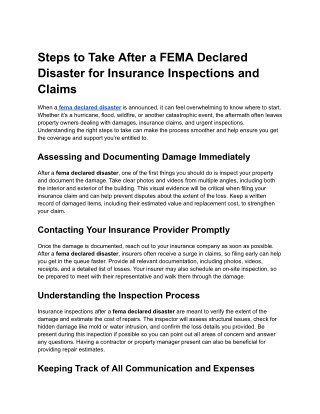 Steps to Take After a FEMA Declared Disaster for Insurance Inspections and Claims (1)