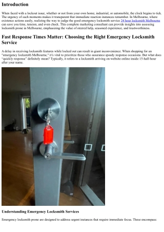 Fast Response Times Matter: Choosing the Right Emergency Locksmith Service