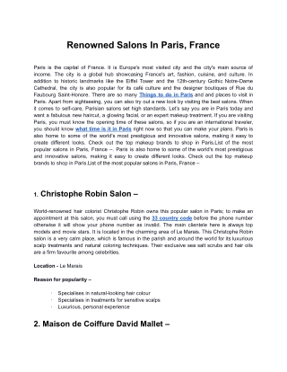 Renowned Salons In Paris, France