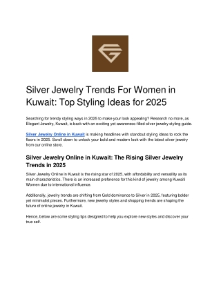 Silver Jewelry Trends For Women in Kuwait: Top Styling Ideas for 2025