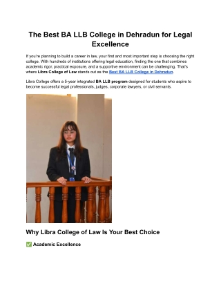 The Best BA LLB College in Dehradun for Legal Excellence