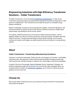 Empowering Industries with High-Efficiency Transformer Solutions – Voltek