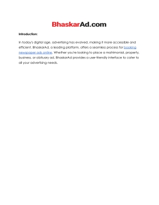 Seamlessly Book Your Newspaper Ads Online with BhaskarAd
