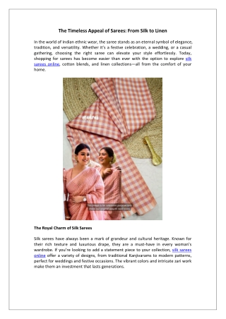 The Timeless Appeal of Sarees From Silk to Linen