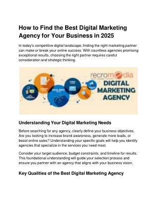 How to Find the Best Digital Marketing Agency for Your Business in 2025