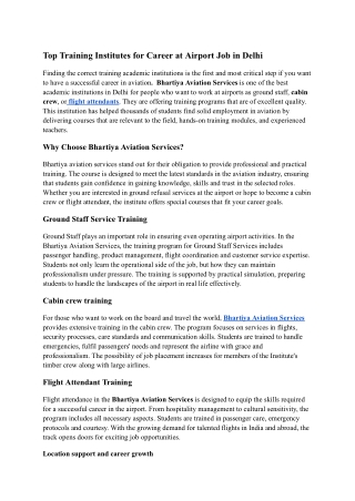 Top Training Institutes for Career at Airport Job in Delhi