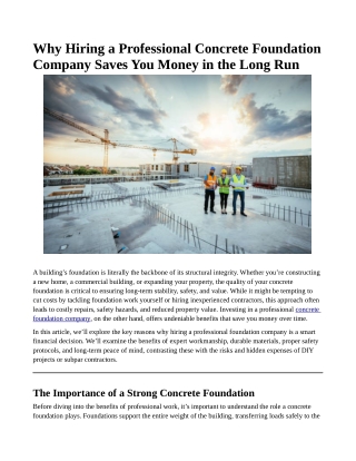 Why Hiring a Professional Concrete Foundation Company Saves You Money in the Long Run