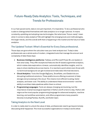 Future-Ready Data Analytics Tools, Techniques, and Trends for Professionals