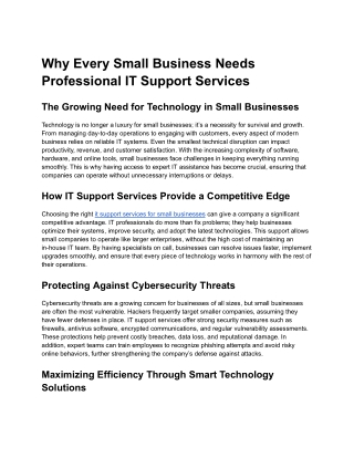 Why Every Small Business Needs Professional IT Support Services