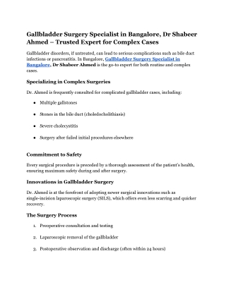 Gallbladder Surgery Specialist in Bangalore, Dr Shabeer Ahmed – Trusted Expert for Complex Cases