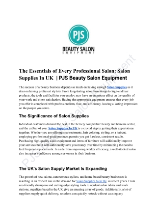Salon Supplies In UK | PJS Beauty Salon Equipment