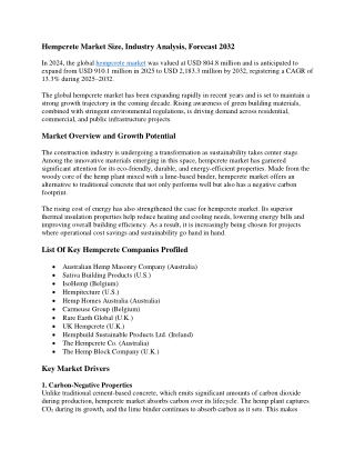 Hempcrete Market Global Opportunities, Trends, Outlook & Forecast 2032