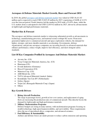 Aerospace & Defense Materials Market Growth, Share and Forecast 2032