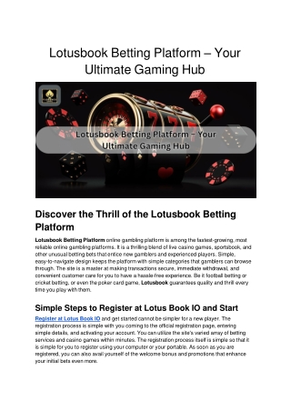 Lotusbook Betting Platform – Your Ultimate Gaming Hub