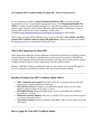 Get Authentic OET Certificate Online for Qatar PR