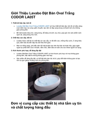 Giới Thiệu Lavabo Đặt Bàn Oval Trắng CODOR LA05T