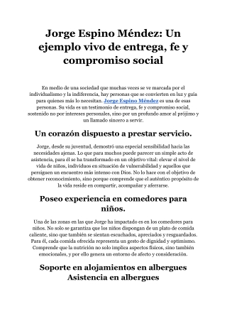 Jorge Espino Méndez: Un ejemplo vivo de entrega, fe y compromiso social