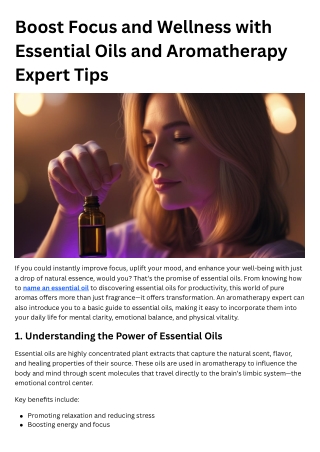 Boost Focus and Wellness Essential Oils for Productivity and Expertise