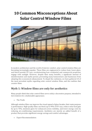 10 Common Misconceptions About Solar Control Window Films