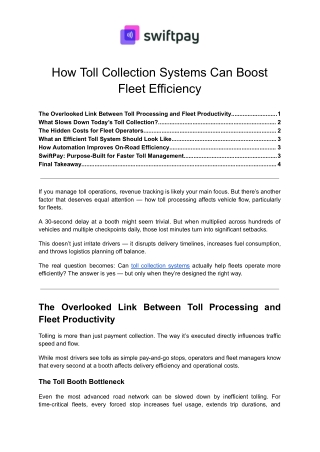 How Toll Collection Systems Can Boost Fleet Efficiency