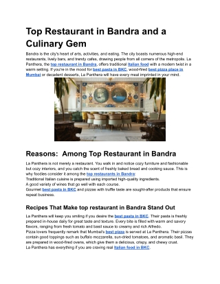 Top Restaurant in Bandra and a Culinary Gem