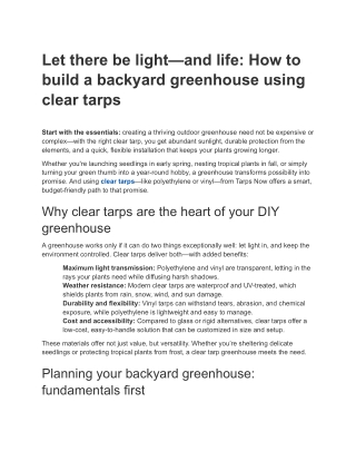 Let there be light—and life: How to build a backyard greenhouse using clear tarp