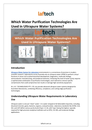 Which Water Purification Technologies Are Used in Ultrapure Water Systems