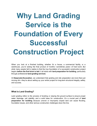 Why Land Grading Service is the Foundation of Every Successful Construction Project