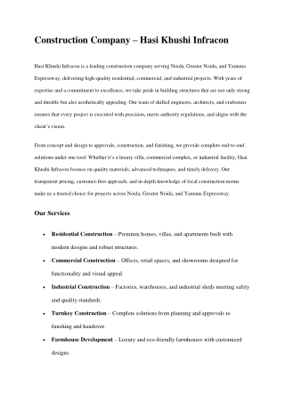 Construction Company – Hasi Khushi Infracon
