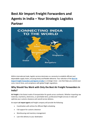 Best Air Import Freight Forwarders and Agents in India – Your Strategic Logistics Partner