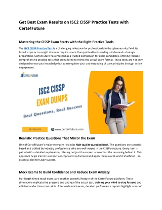 Pass Your ISC2 CISSP Practice Test with Confidence with Certs4Future