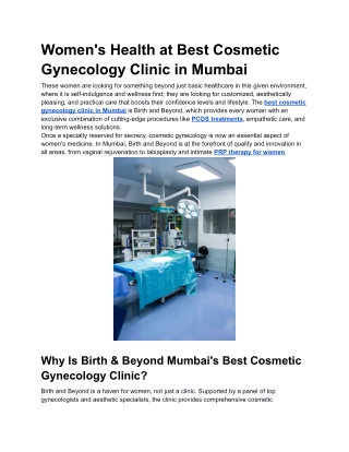Women's Health at Best Cosmetic Gynecology Clinic in Mumbai
