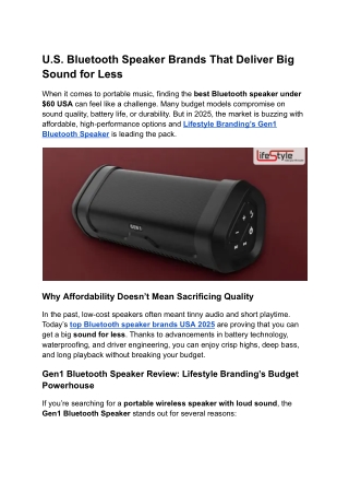 Top Budget Bluetooth Speaker Brands in the USA 2025 | Gen1 Beats the Rest