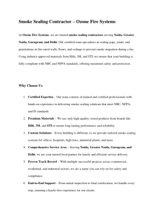 Smoke Sealing Contractor – Ozone Fire Systems