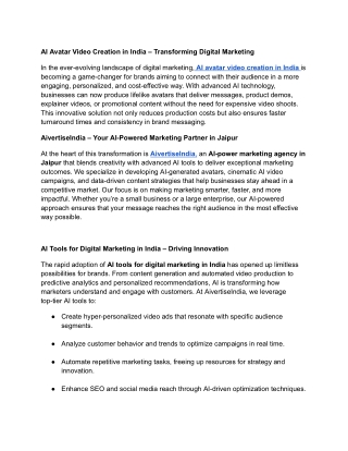 AI Avatar Video Creation in India – Transforming Digital Marketing